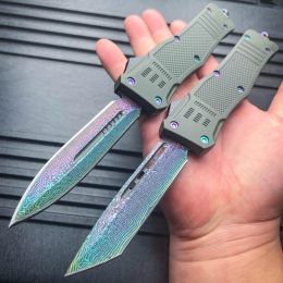 9" Damascus Rainbow STEEL Ghost OTF Tactical Pocket Knife