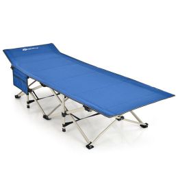 Wide Foldable Camping Cot with Carry Bag-Blue - Color: Blue